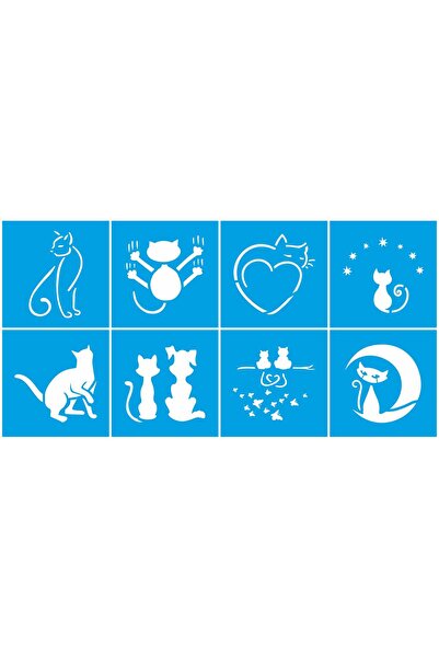 StencilSepeti Cat Stencil Set 1 (8 Pieces) 10X10Cm