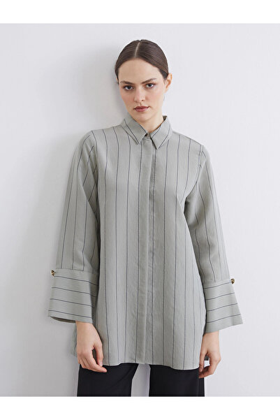 LC Waikiki Lcw Everyday Green Striped Modal Mixed Women's Shirt Tunic