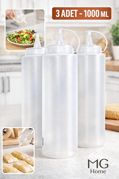 VENON 3 قطع ❤️   1000 مل ❤️   زجاجة صلصة بلاستيكية، وعاء زيت، زجاجة كاتشب، زج...