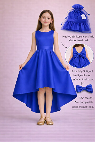 nsmkidslife Βραδινό φόρεμα για κορίτσια – Ασύμμετρη κοπή σε χρώμα Saks, Φόρεμ...