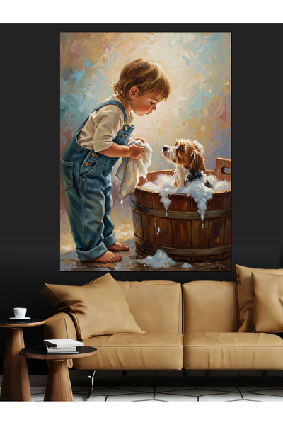 KanvasSepeti Câinele tău în cadă Pictură în ulei de înaltă calitate texturat ...