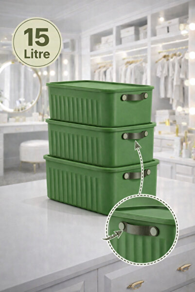 Mim Life 3’lü 15 Litre Kapaklı Düzenleyici Kutu | Deri Kulplu Çok Amaçlı Sakl...
