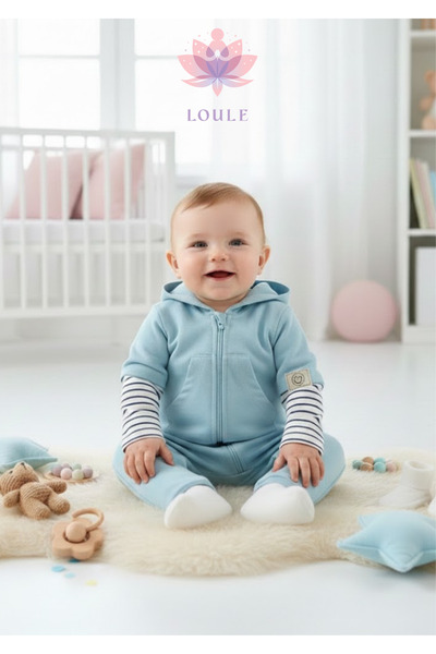 Loule بذلة أطفال بغطاء رأس بجيب كنغر مزودة بسحّابات