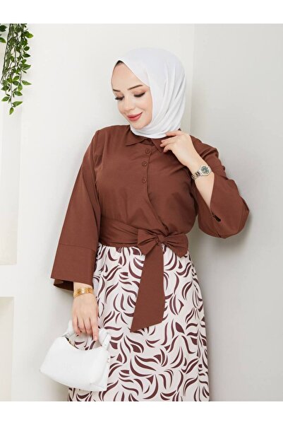CLB COLLECTION Women's Hijab Two-Piece Set D Patterned Skirt - Y Side-Tie Tunic