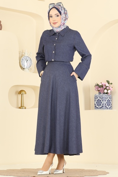 ModaMerve Etekli İkili Takım 6287BSK463-MS Koyu Kot