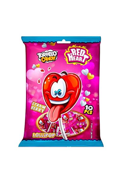 TORPEDO CANDY Red Heart Strawberry Flavored Lollipops