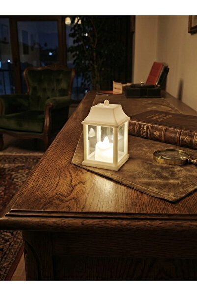Artepieza co. Beyaz Pilli Led Işıklı Dekoratif Mini Fener Mumluk-Dekoratif Pl...