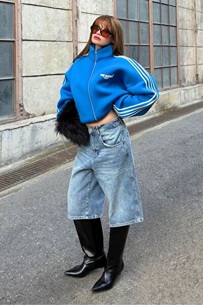 bases. Saks Oversize Şeritli Scuba Ceket Hırka