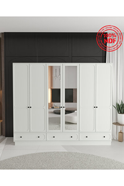 Teen & Bright IRMAK 6 KAPAKLI ÇEKMECELİ BAZALI GARDIROP - TAMAMI MDF