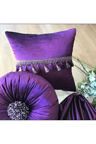 ELORA MAISON Mor Kadife 2li Kırlent / İç Dolgulu