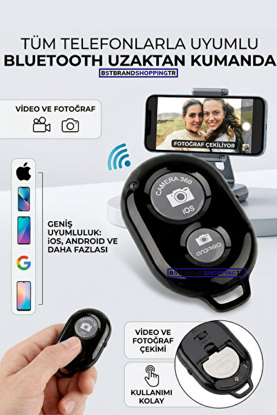BSTBRANDSHOPPİNGTR Bluetooth Uzaktan Kumanda, Pilli Tüm Telefonlara Uyumlu Ko...