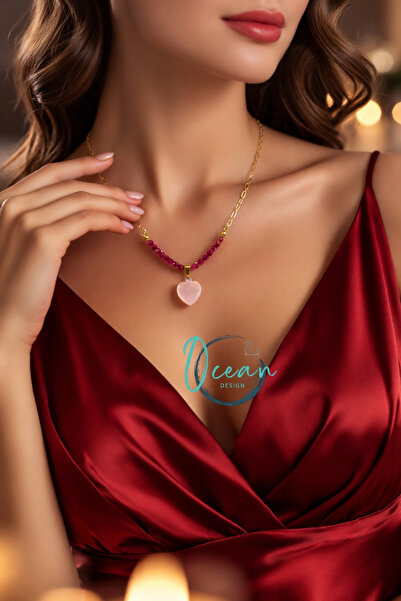 OceanDesign قلادة نسائية مصنوعة يدويًا من الياقوت مرصّع بالأحجار بطول 45 سم م...