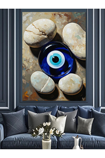KanvasSepeti Mavi Nazar Boncuğu Pictură în ulei de înaltă calitate texturat C...