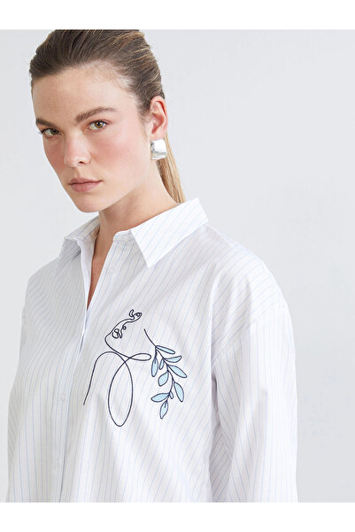 LC Waikiki Lcw Comfort Blue Striped Women's Poplin Shirt