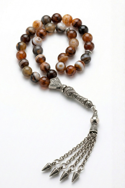 OSMANLI GÜMÜŞ Men's Natural Stone Prayer Beads - Medium Size Prayer Beads wit...