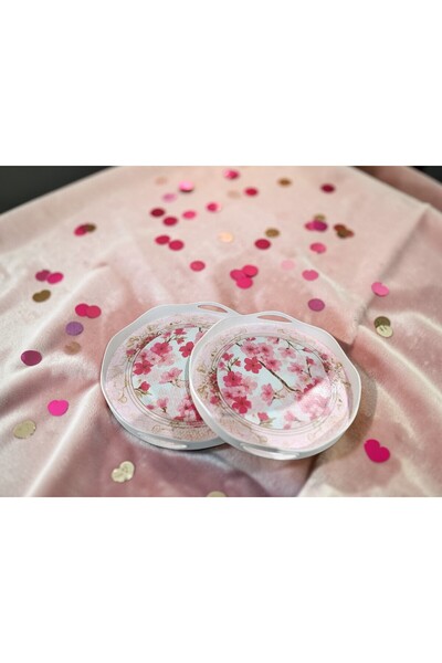 Canbay Store 2 li Ada Çiçek Desenli Tepsi Sunum Tepsisi