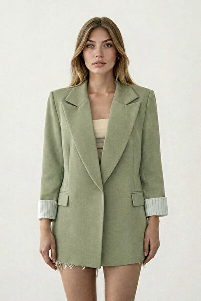 Cistern İstanbul Women's Linen Cuff Detailed Lined Blazer Jacket