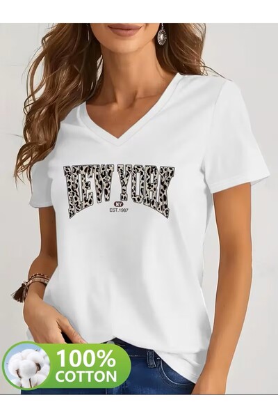 yombaa με τύπωμα T-shirt, κοντομάνικο με λαιμόκοψη σε σχήμα V, καθημερινό τοπ...