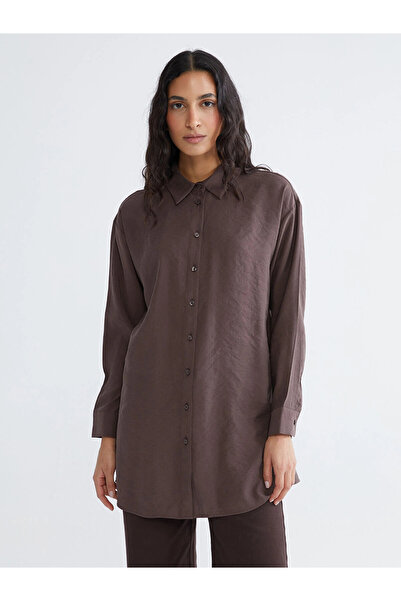 LC Waikiki Lcw Modest Brown Oversize Modal Blended Women's Shirt Tunic