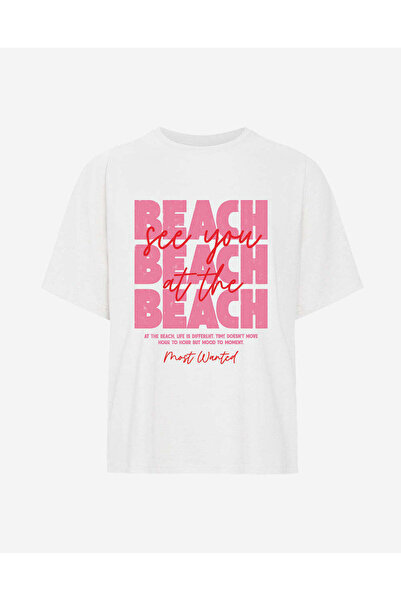 Mzr Collection KADIN BEACH YAZILI BASKILI OVERSİZE T-SHIRTH