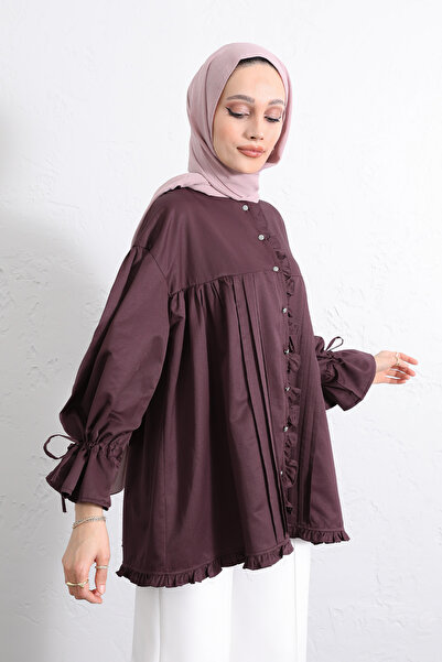 Salih Çelebi Kol Büzgülü Fırfırlı Gömlek Y0093 - MÜRDÜM