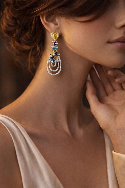TAUPE Bijoux Britney Zengin Renkli Taşlı Halkalı Şık Küpe