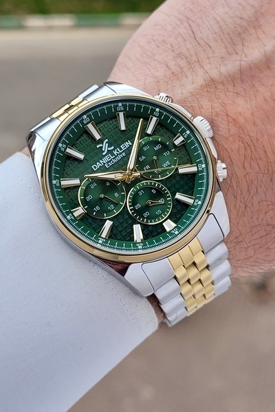 Daniel Klein 43mm Men's Wristwatch with Green Dial Gold Grey Color Adjustable...