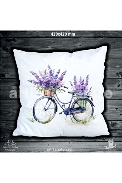 LimArt Decorative pillow, 45x45 cm, with printed design Bicycle and Lavender ...