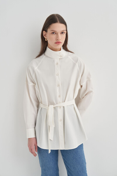 VESNA Yüksek Yakalı Reglan Kol Poplin Gömlek