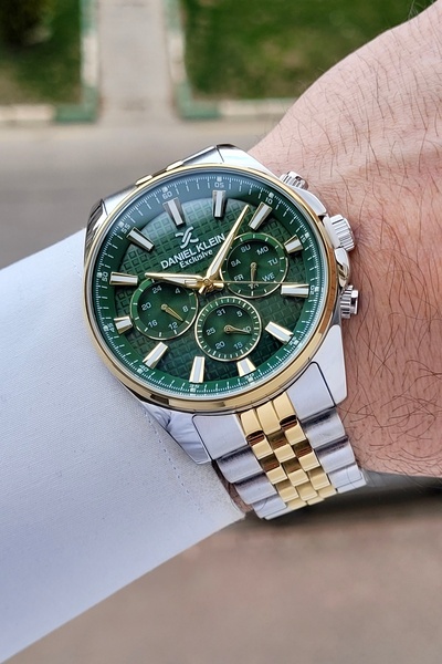 Daniel Klein Dial Green Cord Gold Silver Color 43 mm Men's Wrist Watch