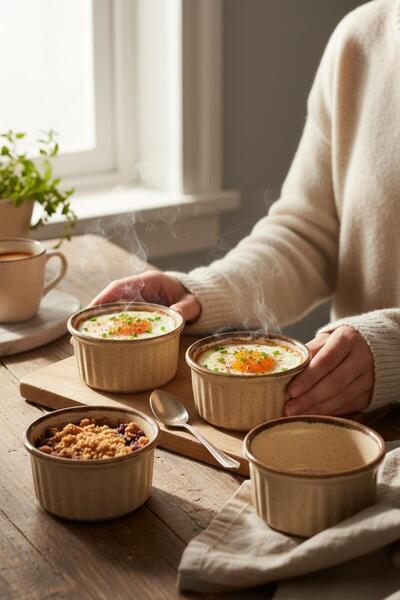 Lia 4 Parça Porselen Sufle Seti - Çikolata Akıtma File 8 cm