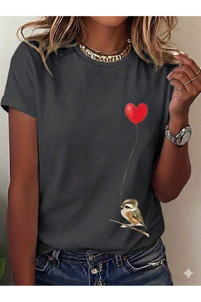 WOODROFFE Ženska majica Sparrow & Heart Štampano Oversize kroj široka