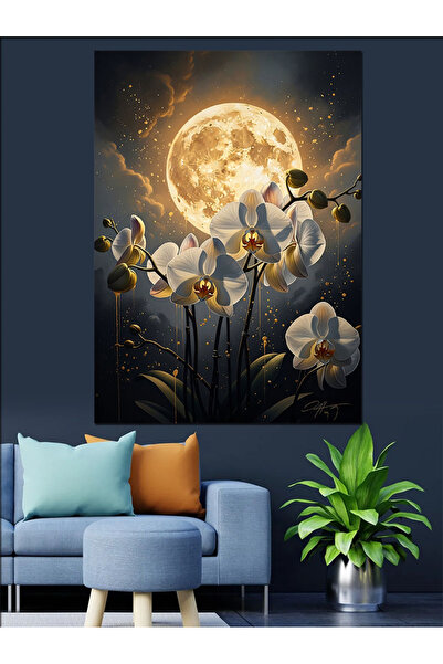 Artmeg Flori înflorind noaptea sub lună plină - Pânză decorativă - Masă din l...