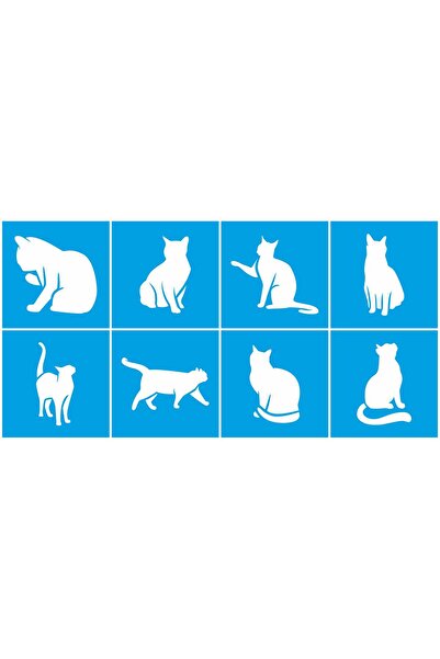 StencilSepeti Cat Stencil Set 3 (8 Pieces) 10X10
