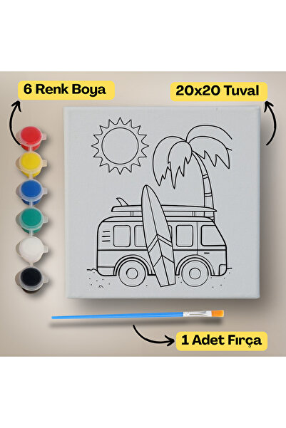 hediye hobim 20x20 Çocuklar İçin Boyama Tuvali Seti – 6 Renk Boya + Fırça Dah...