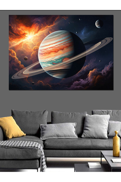 Artmeg Pânză decorativă cu imaginea planetei Saturn cu inele în spațiu - Tabl...