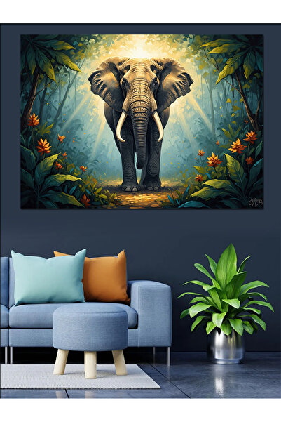 Artmeg Portret decorativ de elefant impunător în pădurea tropicală - Tablou d...
