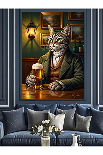 Artmeg Centilmen Cat Painting Decorative Canvas - Mdf Wood Painting