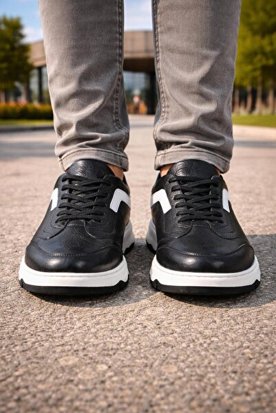 PATRICK CASSA Men's Black Genuine Leather Lace-Up Sneakers Comfortable Daily ...