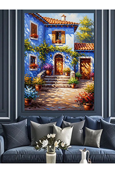 Artmeg Pânză decorativă pentru ușă de casă în stil mediteranean, cu flori alb...