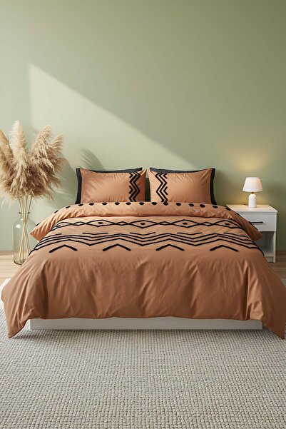 Rivaİstanbul Puff Embroidered Elio Copper Double Duvet Cover Set - 6 Piece Do...