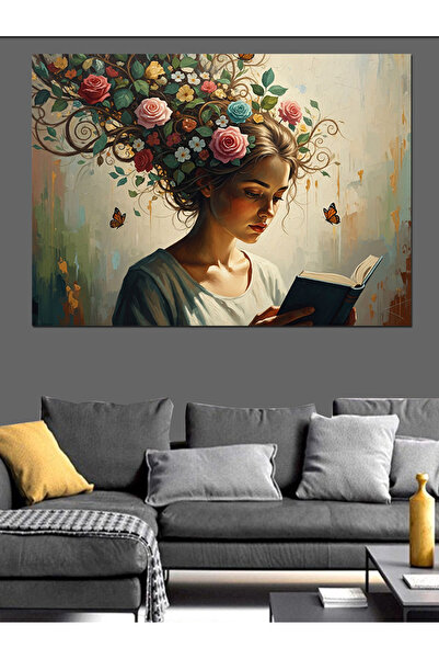 Artmeg Femeie care citește o carte într-o floare - Pânză decorativă - Masă di...