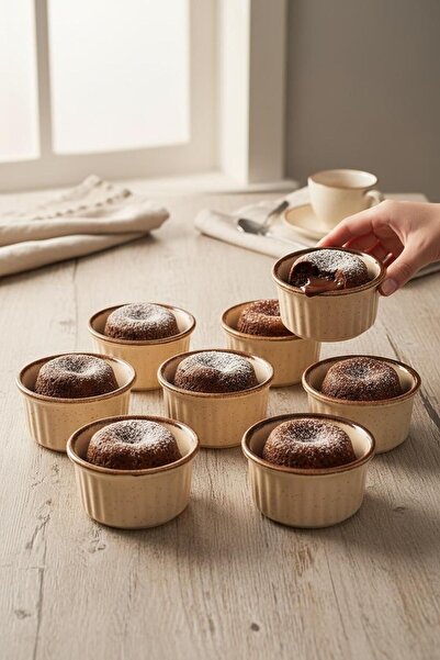 Lia Porselen 6'lı Suffle Kabı Seti 8 cm - Çikolata akıtma file