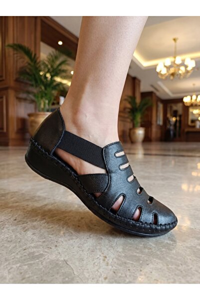 Venüs Kadın Siyah Hakiki Deri Ortopedi Günlük Ayakkabı vs53