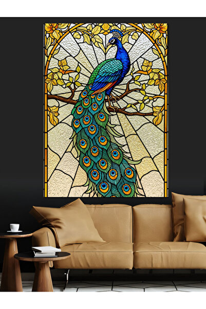 Artmeg Tavus Kuşu Cam Vitray Sanatı Dekoratif Kanvas - Mdf Ahşap Tablo