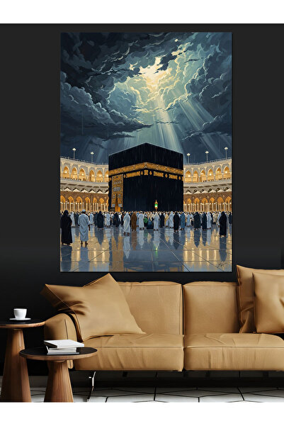 Tablo Mega Gece Denizinde Işıklı Kabe Manzarası Dekoratif Kanvas - Mdf Ahşap ...