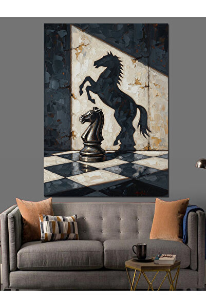 Artmeg Chess Horse and Shadow Painting Decorative Canvas - Mdf Wood Painting