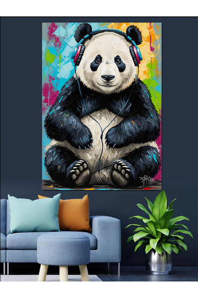 Artmeg Colorful Panda Listening to Music with Headphones Decorative Canvas - ...