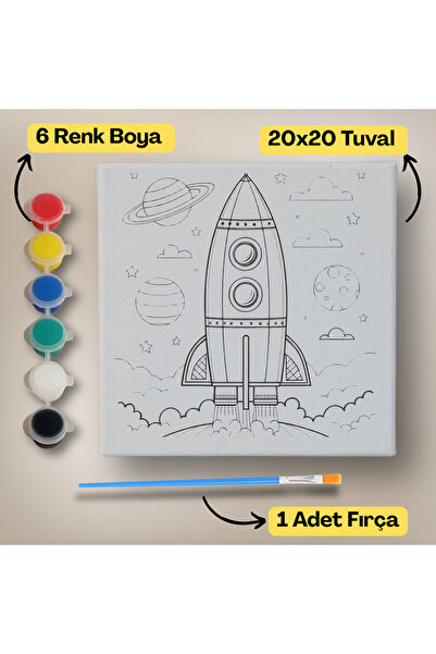 hediye hobim 20x20 Çocuklar İçin Boyama Tuvali Seti – 6 Renk Boya + Fırça Dah...