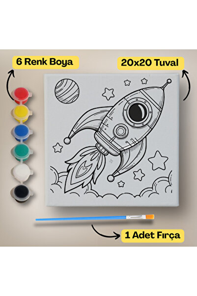 hediye hobim 20x20 Çocuklar İçin Boyama Tuvali Seti – 6 Renk Boya + Fırça Dah...